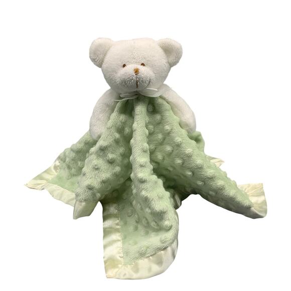 Blankets & Beyond Minky Dot Lovey Green White Bear Satin Trim Security 16" Baby - Picture 1 of 7